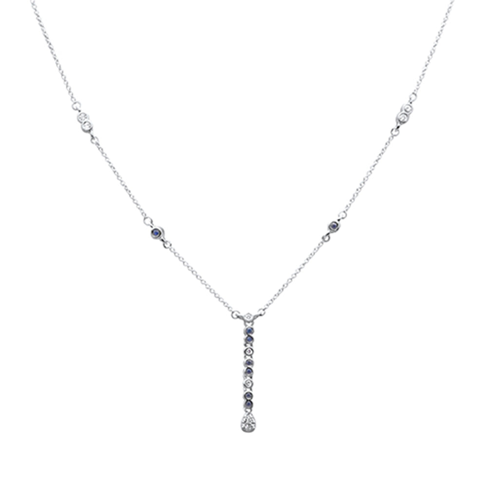 Muse Jewelry .26ct G SI 14K White Gold Diamond & Blue Sapphire Gemstone Pendant Necklace 16+2" EXT Long