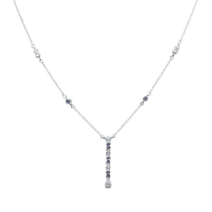 Muse Jewelry .26ct G SI 14K White Gold Diamond & Blue Sapphire Gemstone Pendant Necklace 16+2" EXT Long