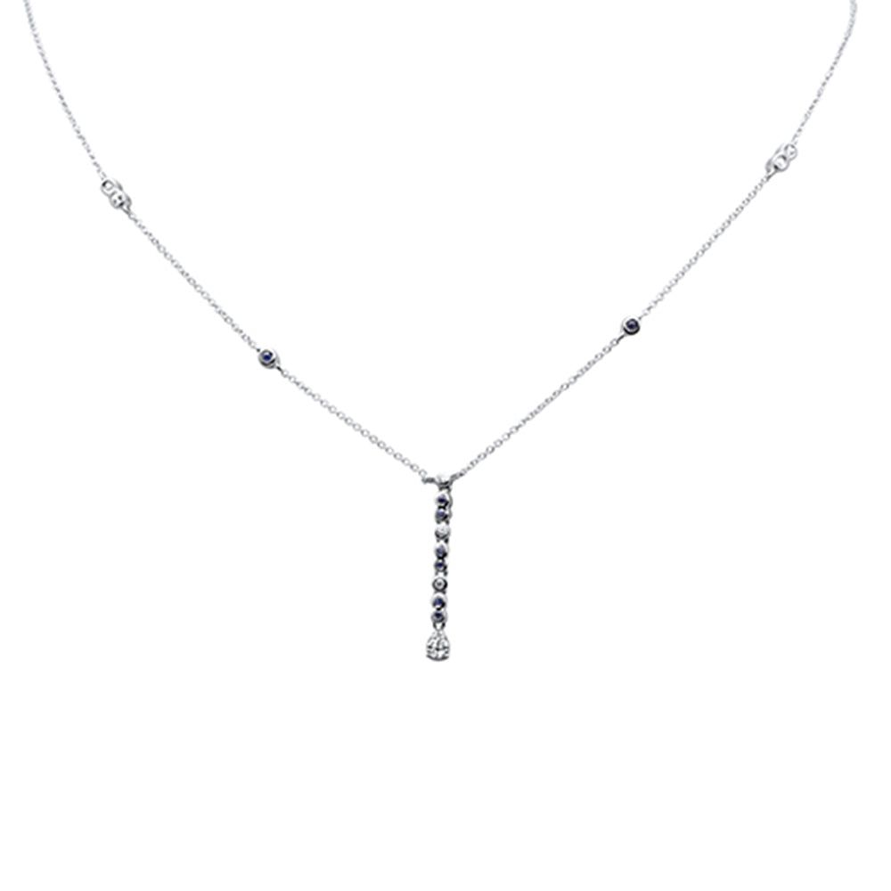 Muse Jewelry .23ct G SI 14K White Gold Diamond & Blue Sapphire Gemstone Drop Pendant Necklace 16" + 2" Ext