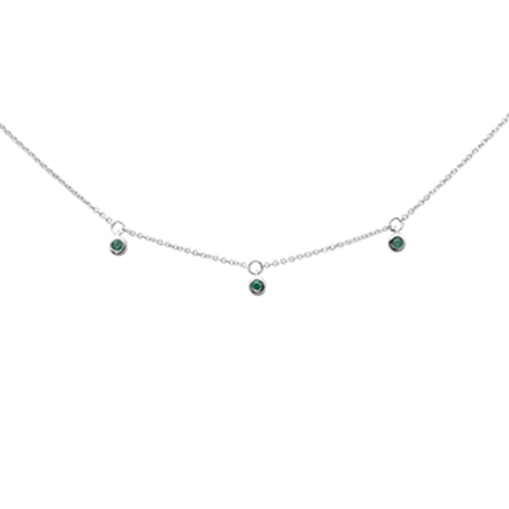 Muse Jewelry .07ct G SI 14K White Gold Emerald Gemstone Pendant Necklace 16+2" Long Chain