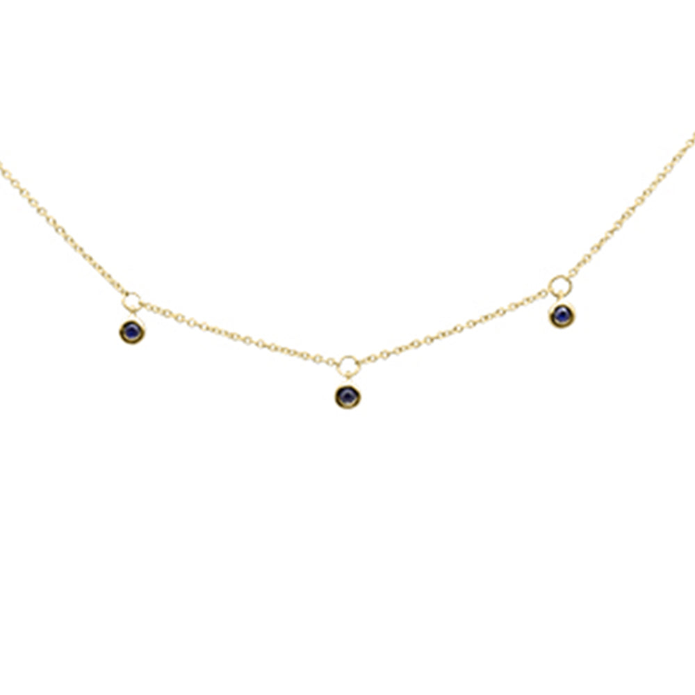 Muse Jewelry .11ct G SI 14K Yellow Gold Blue Sapphire Gemstone Pendant Necklace 16+2" Long Chain