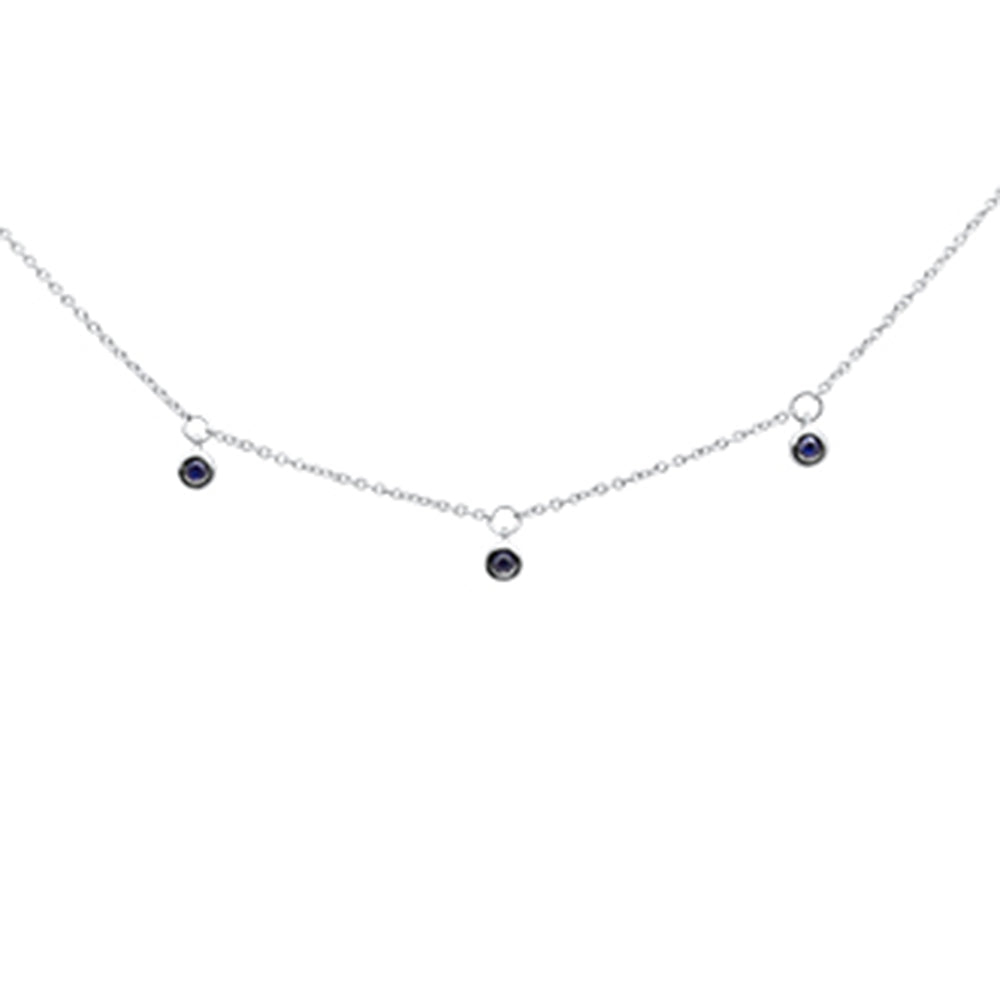 Muse Jewelry .11ct G SI 14K White Gold Blue Sapphire Gemstone Pendant Necklace 16+2" Long Chain