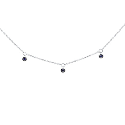 Muse Jewelry .11ct G SI 14K White Gold Blue Sapphire Gemstone Pendant Necklace 16+2" Long Chain