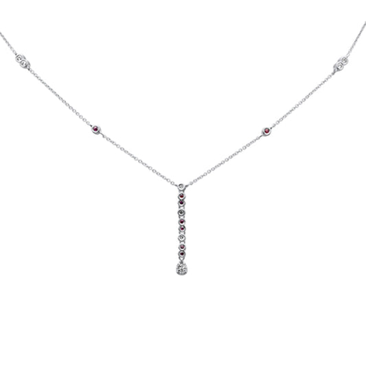 Muse Jewelry .26ct G SI 14K White Gold Diamond & Ruby Gemstone Pendant Necklace 16+2" Long Chain