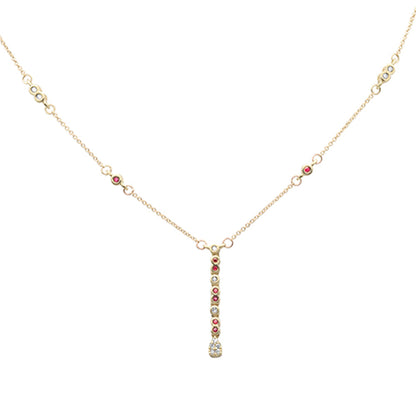 Muse Jewelry .23ct G SI 14K Yellow Gold Diamond & Ruby Gemstone Pendant Necklace 16+2" EXT Long