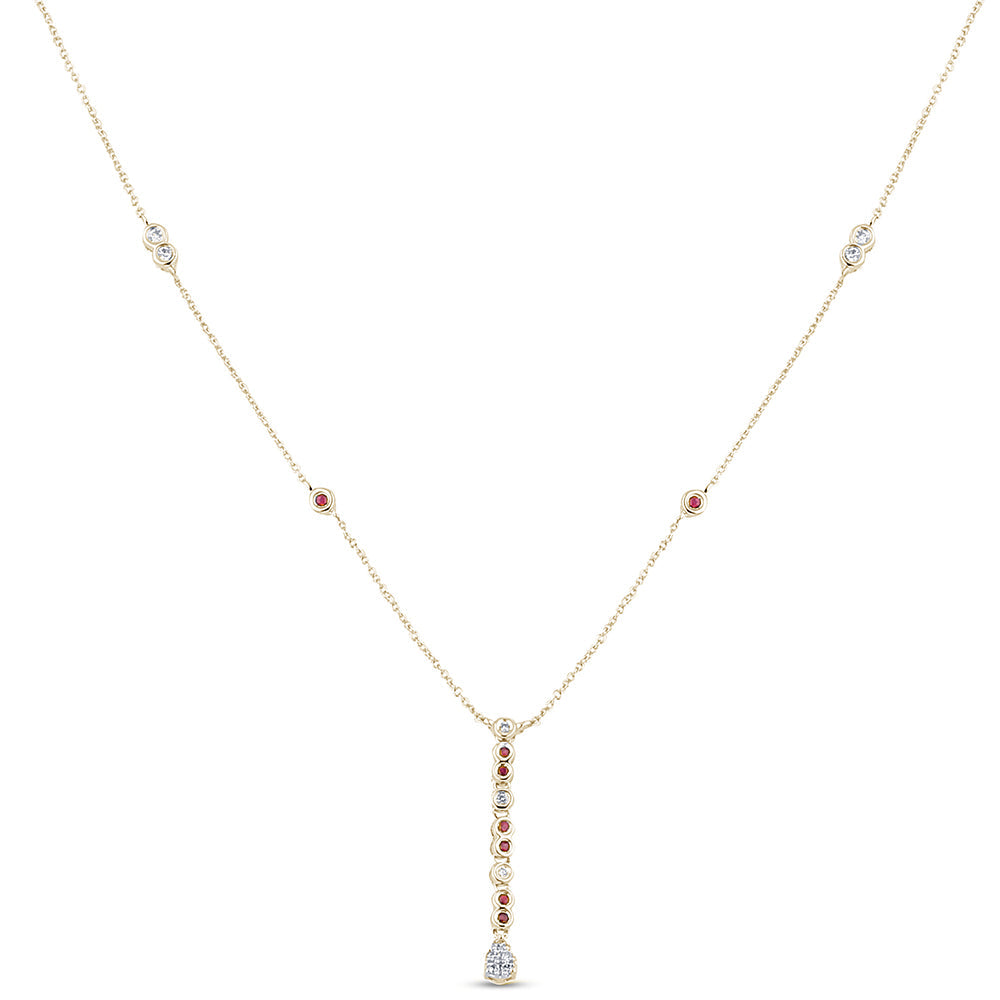 Muse Jewelry .23ct G SI 14K Yellow Gold Diamond & Ruby Gemstone Pendant Necklace 16+2" EXT Long