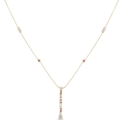 Muse Jewelry .23ct G SI 14K Yellow Gold Diamond & Ruby Gemstone Pendant Necklace 16+2" EXT Long