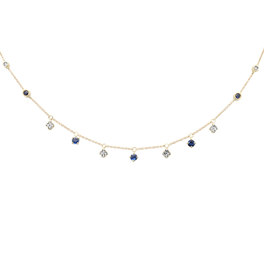 Muse Jewelry .81ct G SI 14K Yellow Gold Diamond & Blue Sapphire Gemstone Pendant Necklace 16+2" Long Chain