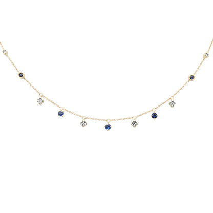 Muse Jewelry .81ct G SI 14K Yellow Gold Diamond & Blue Sapphire Gemstone Pendant Necklace 16+2" Long Chain