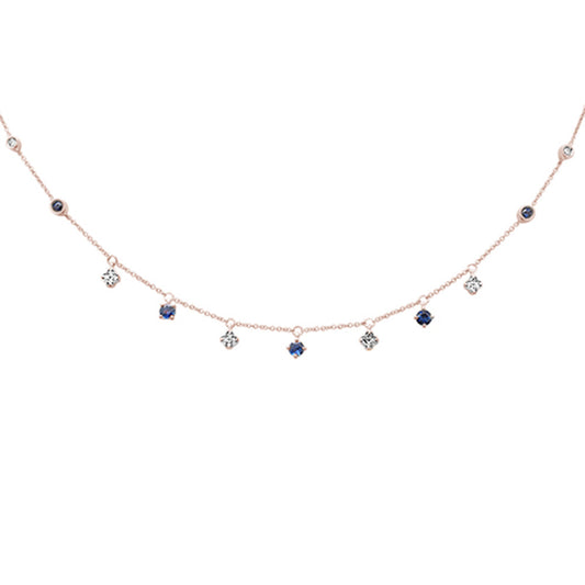 Muse Jewelry .92ct G SI 14K Rose Gold Diamond & Blue Sapphire Gemstone Pendant Necklace 16+2" Long Chain