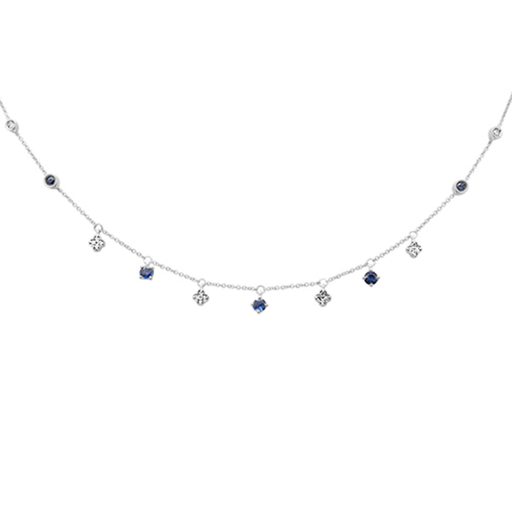 Muse Jewelry .88ct G SI 14K White Gold Diamond & Blue Sapphire Gemstone Pendant Necklace 16+2" Long Chain