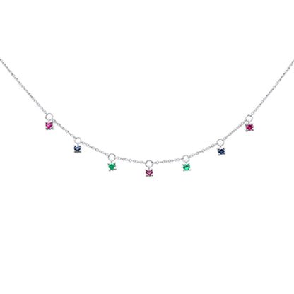 Muse Jewelry .46ct G SI 14K White Gold Multi Color Pendant Necklace 16+2" Long Chain