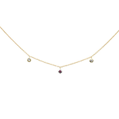 Muse Jewelry .10ct G SI 14K Yellow Gold Diamond & Ruby Gemstone Pendant Necklace 16+2" Long Chain