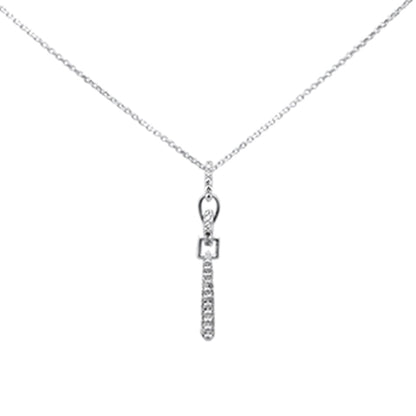 Muse Jewelry .18ct G SI 14K White Gold Diamond Line Drop Pendant Necklace 16+2" Long Chain