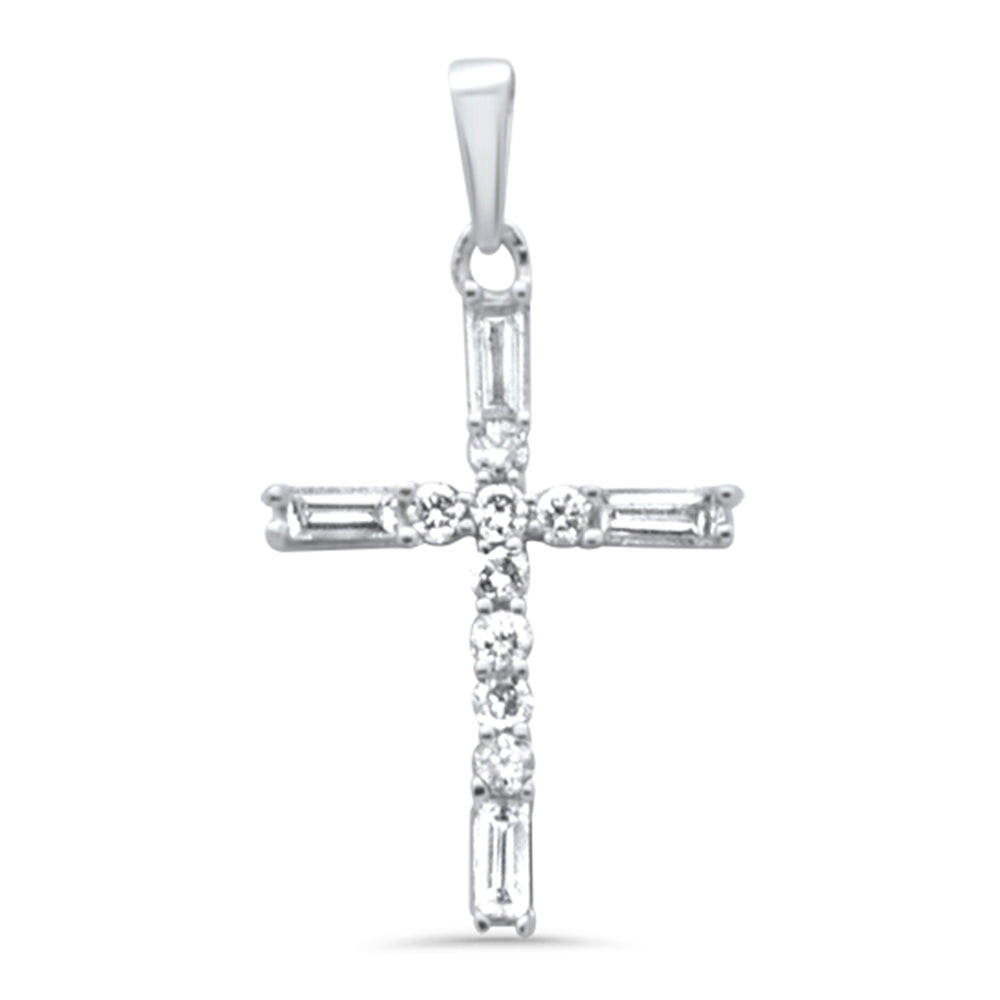 Muse Jewelry .30ct G SI 14K White Gold Round & Baguette Diamond Cross Pendant Necklace 18" Long