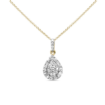 Muse Jewelry .35ct G SI 14K Yellow Gold Round & Baguette Diamond Pendant Necklace 18" Long