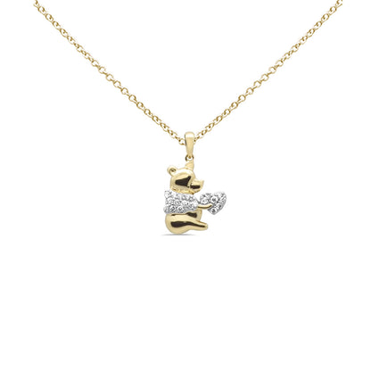 Muse Jewelry .17ct G SI 14K Yellow Gold Diamond Bear Pendant Necklace 18" Long