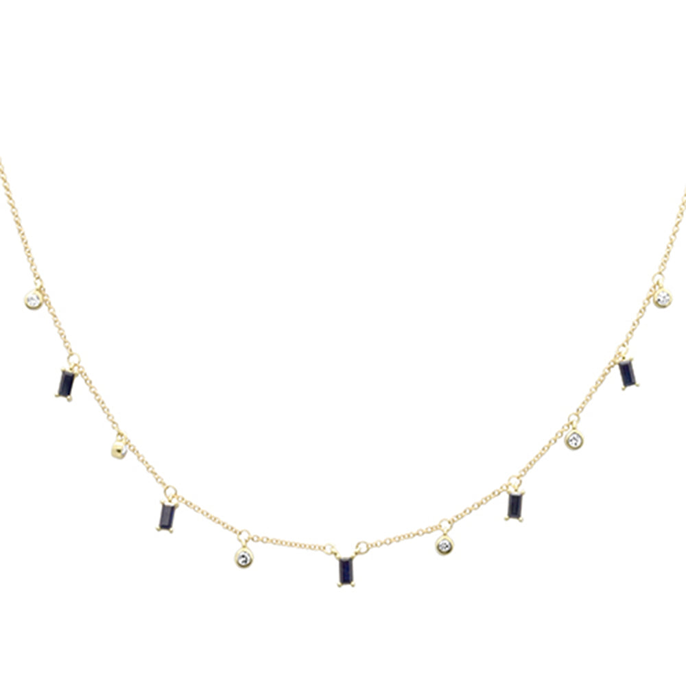 Muse Jewelry .97ct G SI 14K Yellow Gold Diamond & Blue Sapphire Gemstone Drop Pendant Necklace 16" + 2" EXT