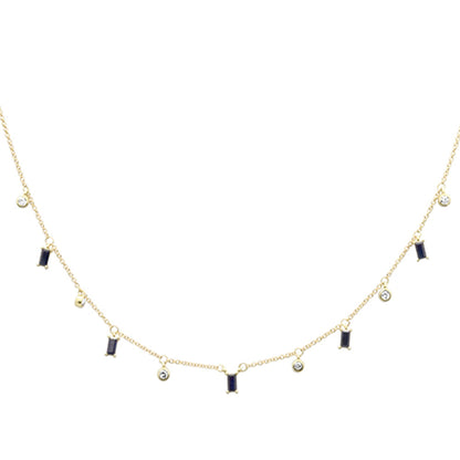 Muse Jewelry .97ct G SI 14K Yellow Gold Diamond & Blue Sapphire Gemstone Drop Pendant Necklace 16" + 2" EXT