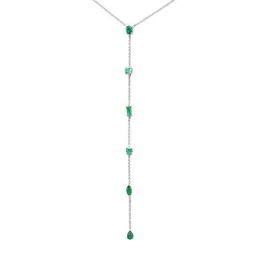 Muse Jewelry .72ct G SI 14K White Gold Emerald Gemstone Pendant Necklace 16+2" Long Chain