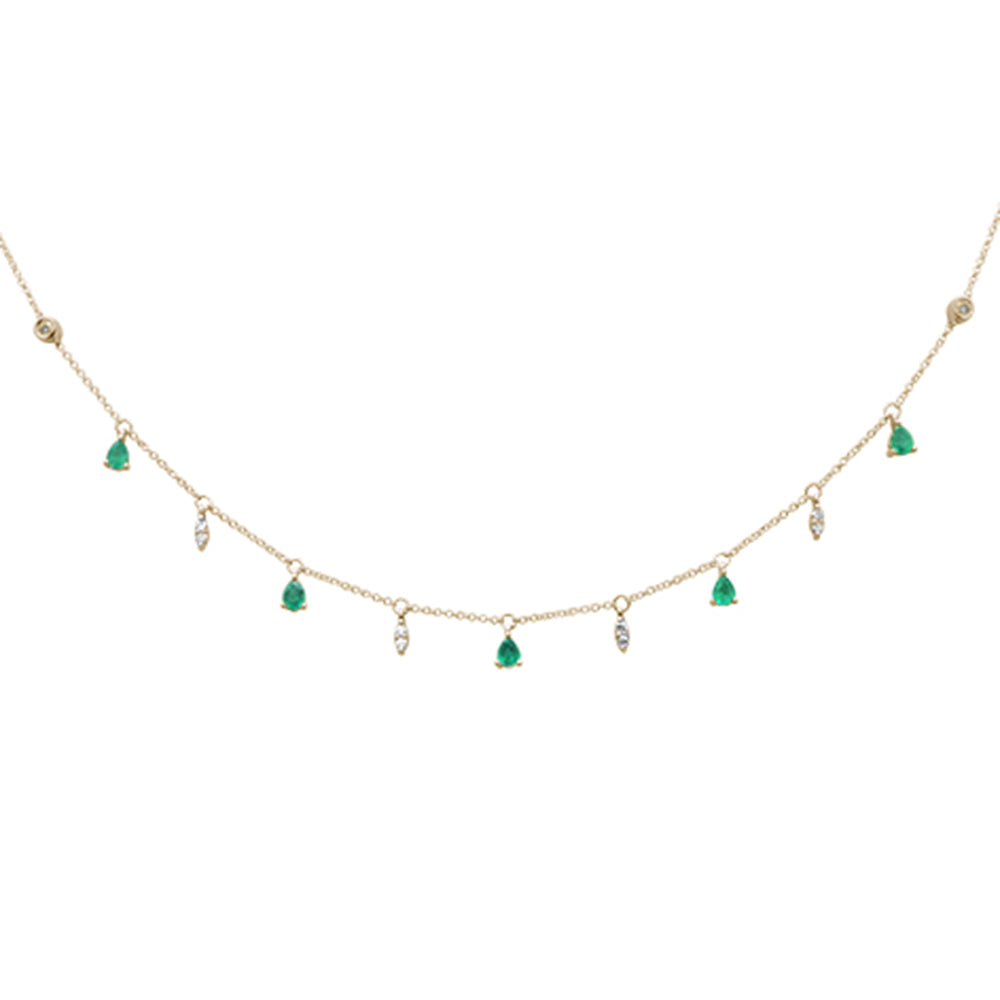 Muse Jewelry .92ct G SI 14K Yellow Gold Diamond & Emerald Gemstone Pendant Necklace 16+2" Long Chain