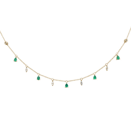 Muse Jewelry .92ct G SI 14K Yellow Gold Diamond & Emerald Gemstone Pendant Necklace 16+2" Long Chain