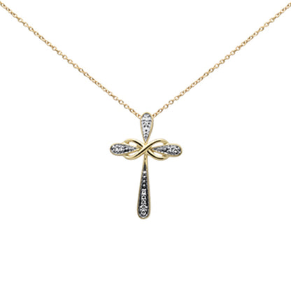 Muse Jewelry .05ct G SI 10K Yellow Gold Diamond Cross Pendant Necklace 18" Long