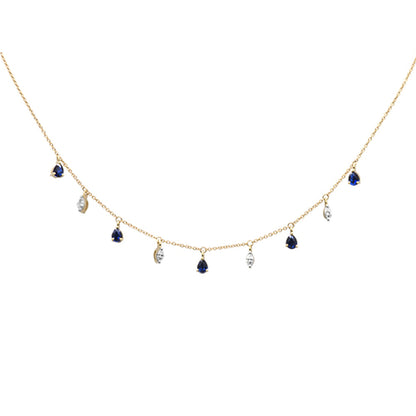 Muse Jewelry 1.17ct G SI 14K Yellow Gold Diamond & Blue Sapphire Gemstone Pendant Necklace 16+2" EXT Long