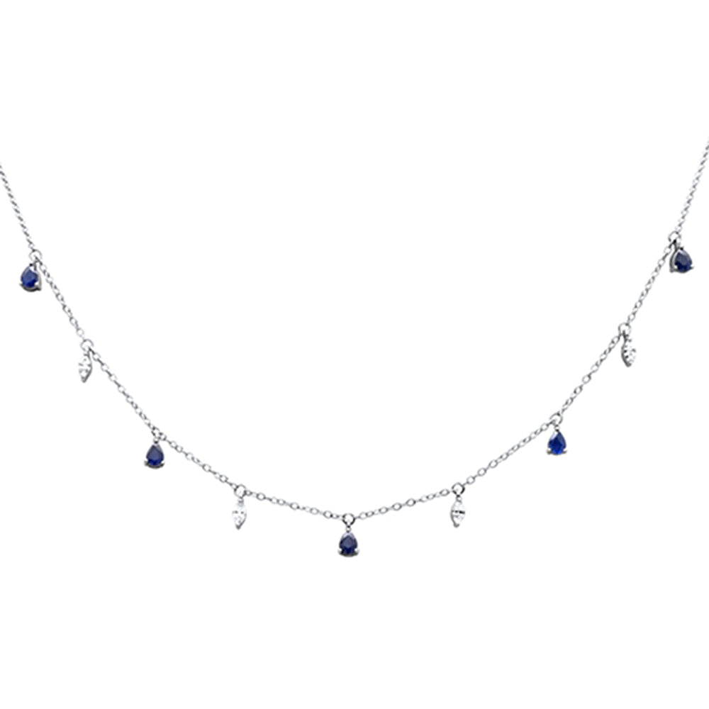 Muse Jewelry 1.36ct G SI 14K White Gold Diamond & Blue Sapphire Gemstone Dangling Pendant Necklace 16" + 2" EXT