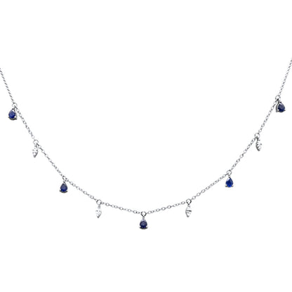 Muse Jewelry 1.36ct G SI 14K White Gold Diamond & Blue Sapphire Gemstone Dangling Pendant Necklace 16" + 2" EXT