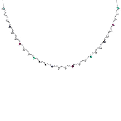 Muse Jewelry 1.70ct G SI 14K White Gold Diamond & Multi Color Gemstone Pendant Necklace 16+2" EXT Long