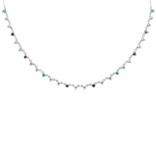 Muse Jewelry 1.70ct G SI 14K White Gold Diamond & Multi Color Gemstone Pendant Necklace 16+2" EXT Long