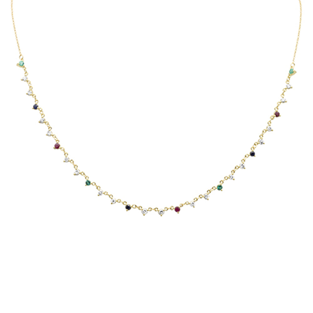 Muse Jewelry 1.71ct G SI 14K Yellow Gold Diamond & Multi Color Gemstones Pendant Necklace 16+2" Ext Long