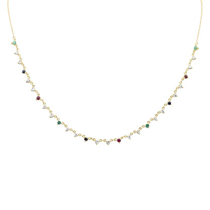 Muse Jewelry 1.71ct G SI 14K Yellow Gold Diamond & Multi Color Gemstones Pendant Necklace 16+2" Ext Long