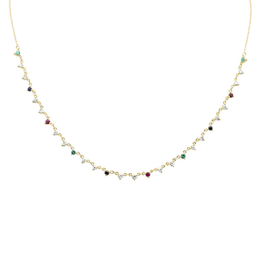 Muse Jewelry 1.71ct G SI 14K Yellow Gold Diamond & Multi Color Gemstones Pendant Necklace 16+2" Ext Long