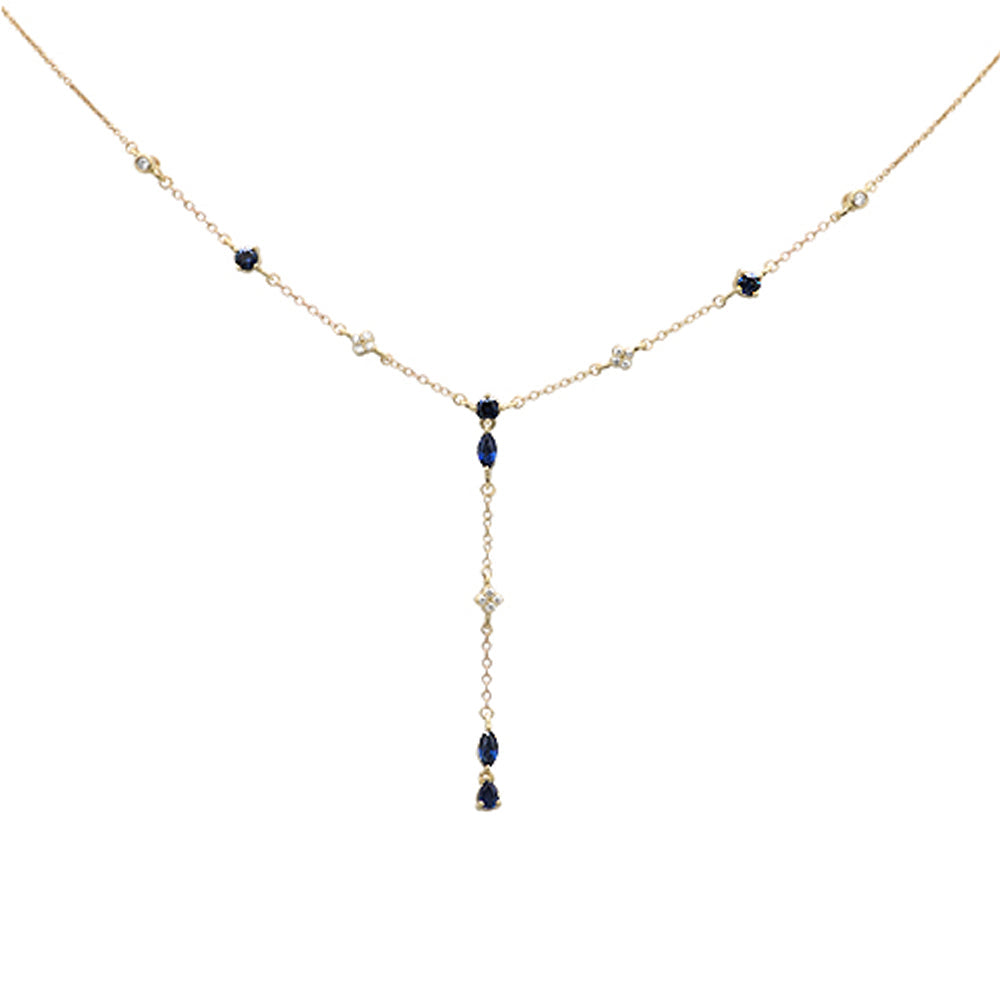 Muse Jewelry 1.22ct G SI 14K Yellow Gold Diamond & Blue Sapphire Gemstone Pendant Necklace 16+2" EXT Long