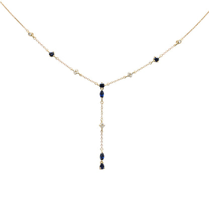 Muse Jewelry 1.22ct G SI 14K Yellow Gold Diamond & Blue Sapphire Gemstone Pendant Necklace 16+2" EXT Long