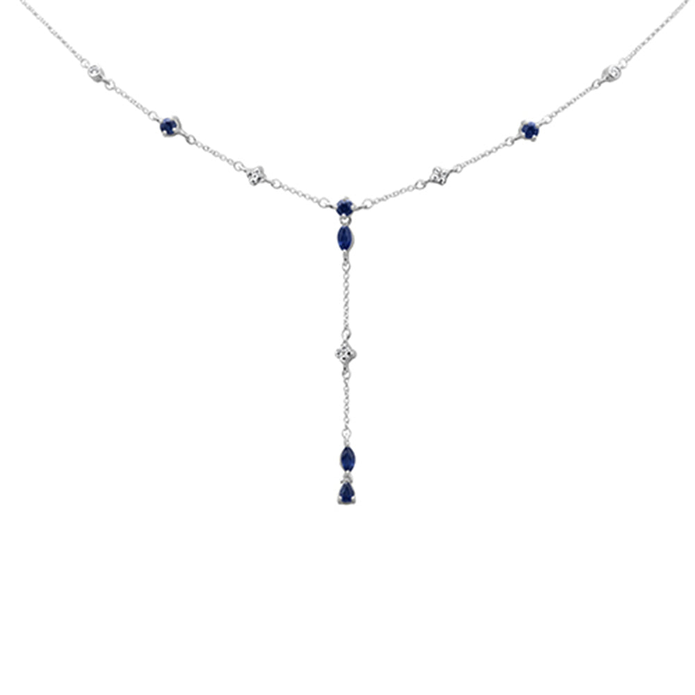 Muse Jewelry 1.26ct G SI 14K White Gold Diamond & Blue Sapphire Gemstones Drop Pendant Necklace 16+2" Ext Long