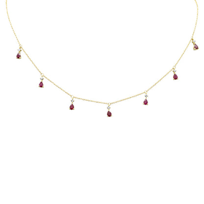 Muse Jewelry 1.26ct G SI 14K Yellow Gold Diamond & Ruby Gemstones Pendant Necklace 16+2" Ext Long