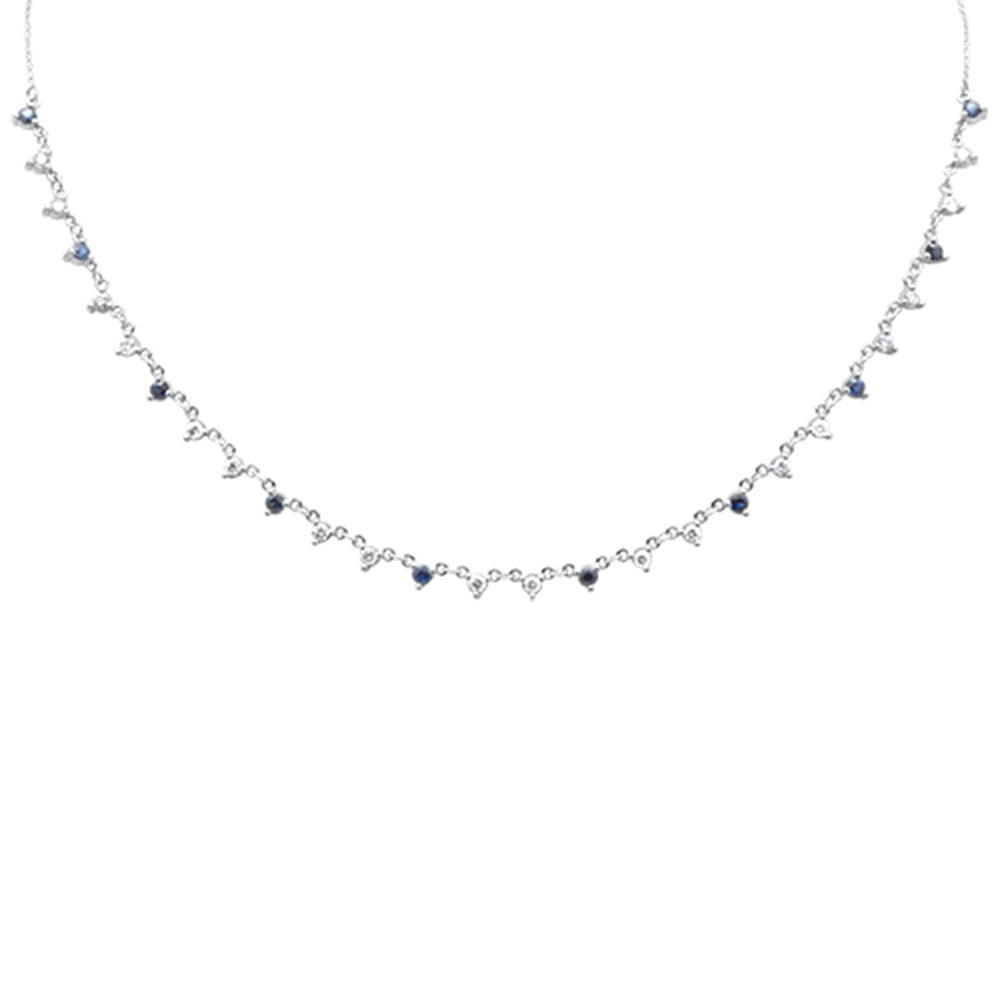 Muse Jewelry 1.87ct G SI 14K White Gold Diamond & Blue Sapphire Gemstone Pendant Necklace 16+2" EXT Long