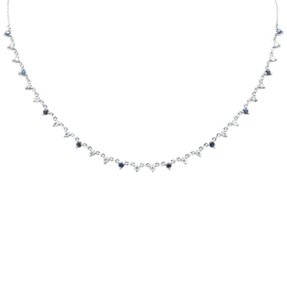 Muse Jewelry 1.87ct G SI 14K White Gold Diamond & Blue Sapphire Gemstone Pendant Necklace 16+2" EXT Long