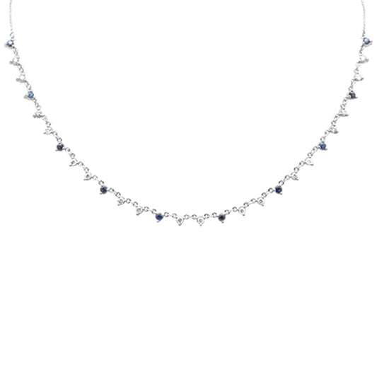 Muse Jewelry 1.87ct G SI 14K White Gold Diamond & Blue Sapphire Gemstone Pendant Necklace 16+2" EXT Long