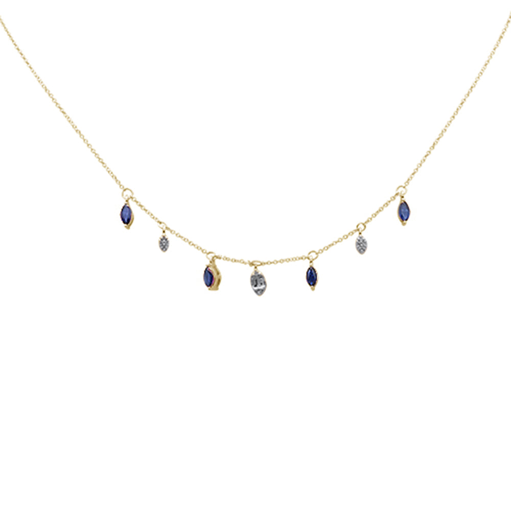 Muse Jewelry .92ct G SI 14K Yellow Gold Diamond & Blue Sapphire Gemstone Pendant Necklace 16+2" EXT Long