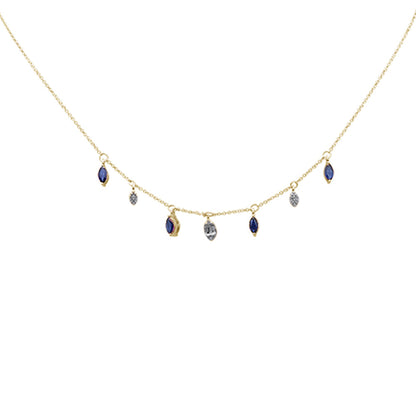 Muse Jewelry .92ct G SI 14K Yellow Gold Diamond & Blue Sapphire Gemstone Pendant Necklace 16+2" EXT Long