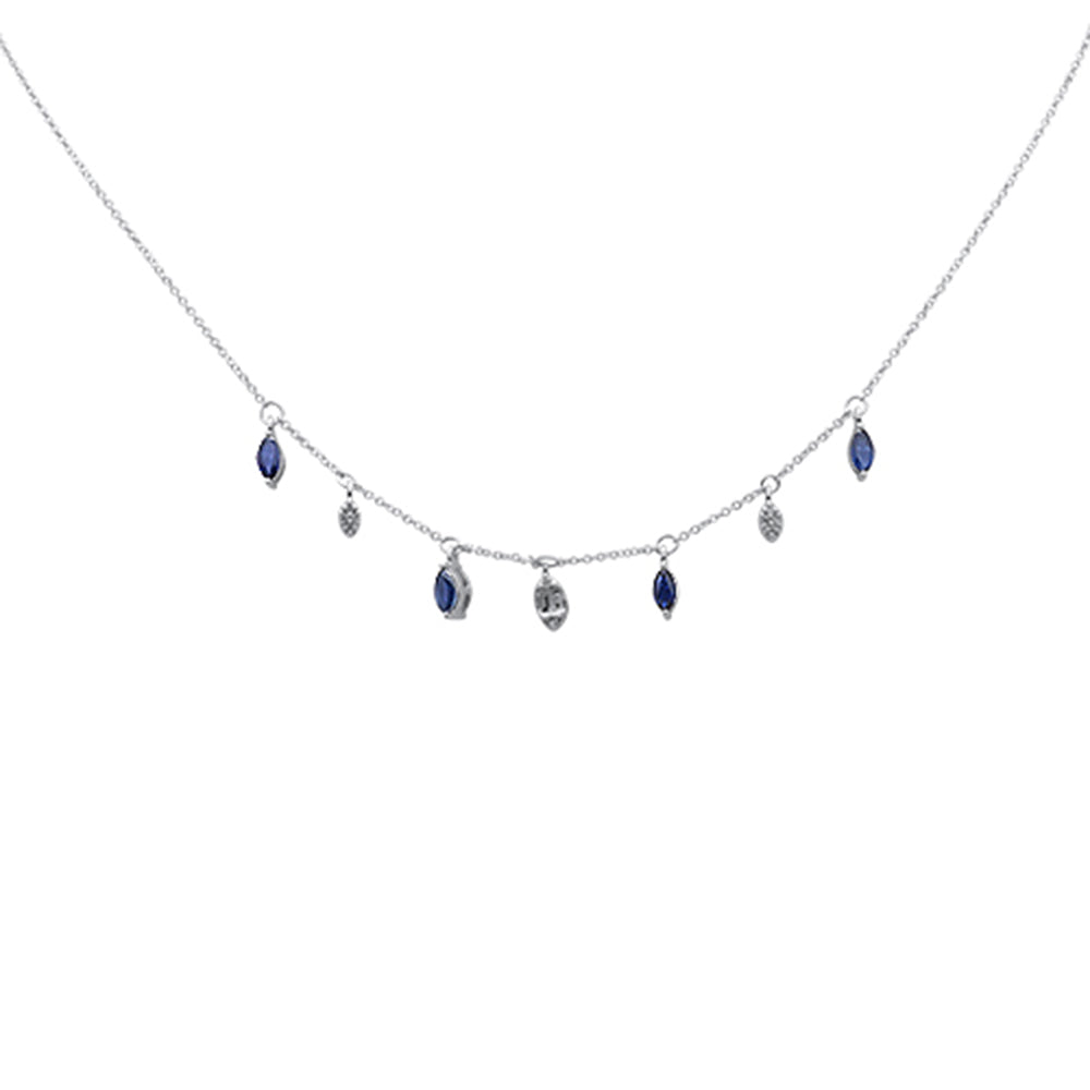 Muse Jewelry .93ct G SI 14K White Gold Diamond & Blue Sapphire Gemstone Pendant Necklace 16+2" EXT Long