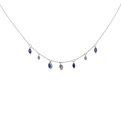 Muse Jewelry .93ct G SI 14K White Gold Diamond & Blue Sapphire Gemstone Pendant Necklace 16+2" EXT Long