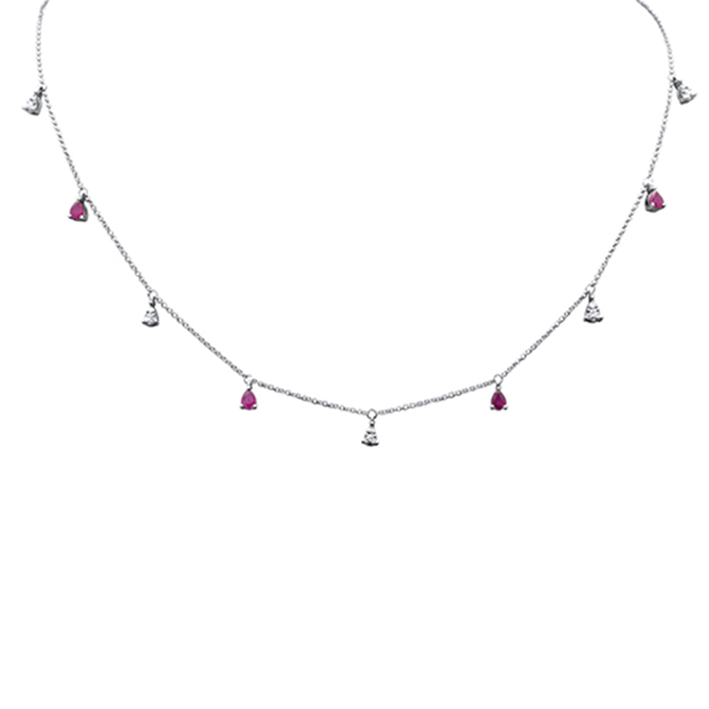 Muse Jewelry 1.06ct G SI 14K White Gold Diamond & Ruby Gemstones Pendant Necklace 16+2" Ext Long