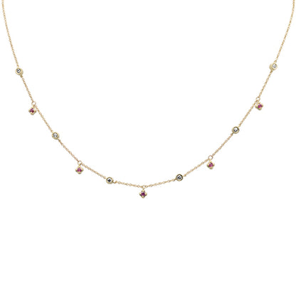 Muse Jewelry .37ct G SI 14K Yellow Gold Diamond & Ruby Gemstone Pendant Necklace 16+2" EXT Long