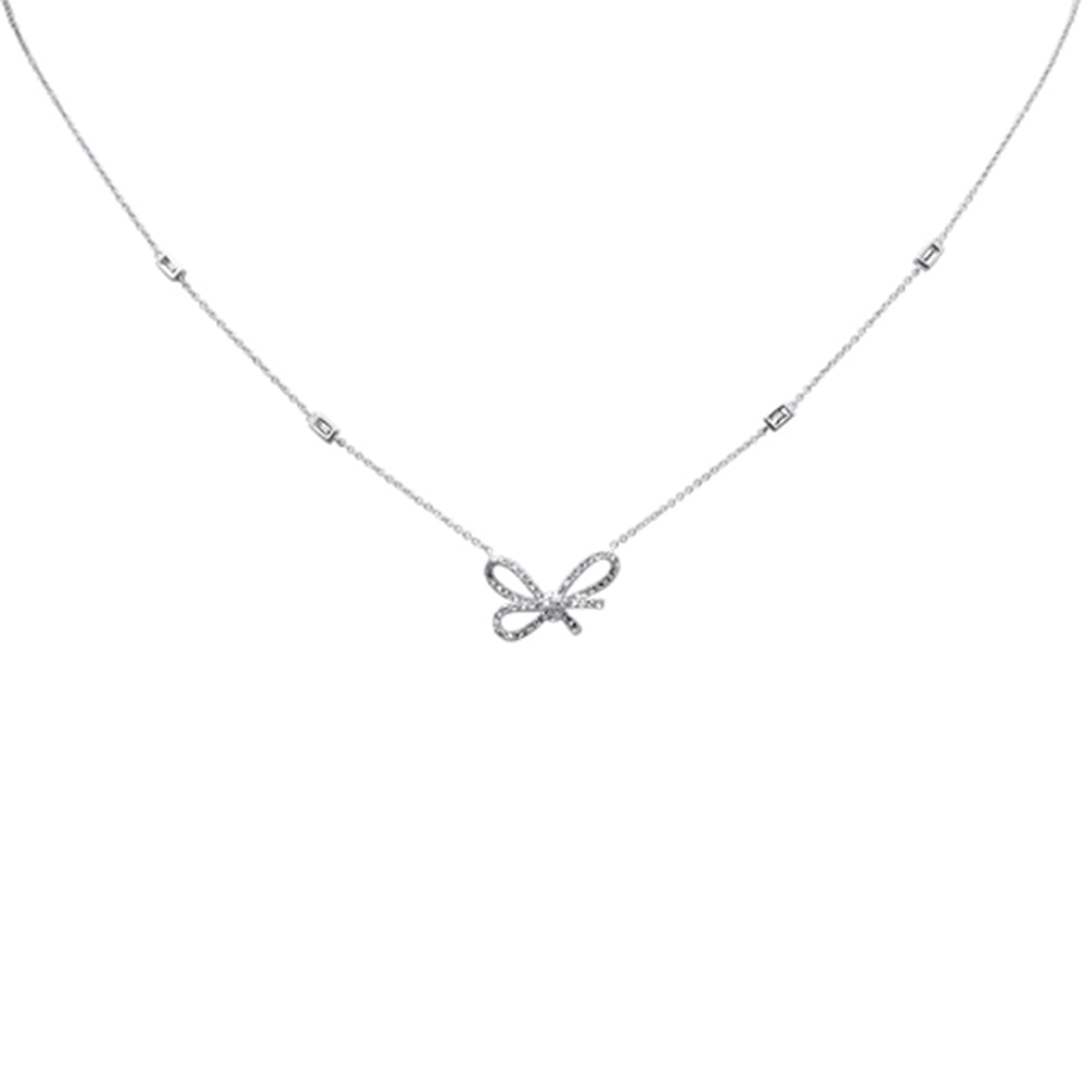 Muse Jewelry .35ct G SI 14K White Gold Diamond Ribbon Style Pendant Necklace 18" Long