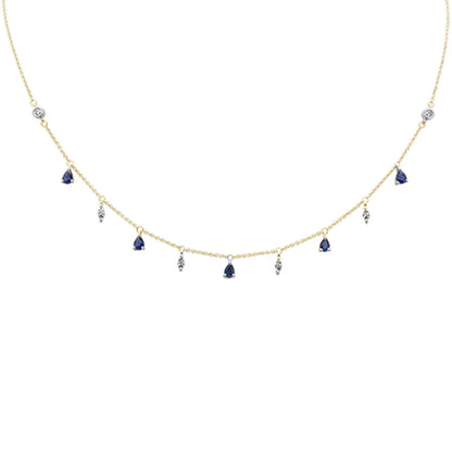 Muse Jewelry 1.33ct G SI 14K Yellow Gold Diamond & Blue Sapphire Gemstone Pendant Necklace 16+2" Long